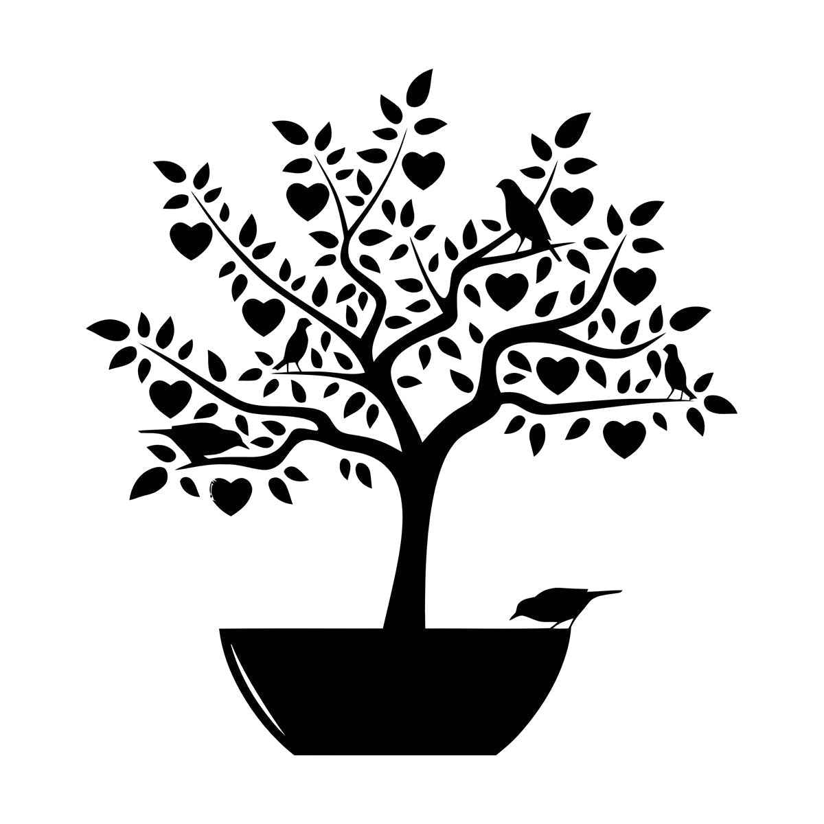 Wall Stickers Love Tree Branch Birds Romantic Heart Store Decoration