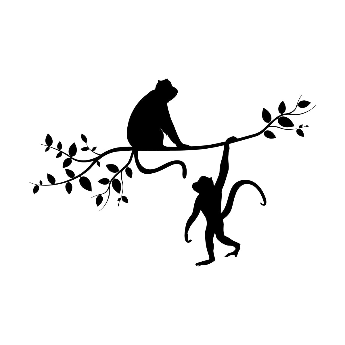 Vinyl Art Sticker Monkey Silhouette Hanging On Trees Branch Removable Without Leaving Glue