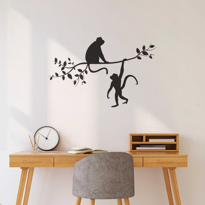 Vinyl Art Sticker Monkey Silhouette Hanging On Trees Branch Removable Without Leaving Glue