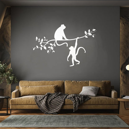Vinyl Art Sticker Monkey Silhouette Hanging On Trees Branch Removable Without Leaving Glue