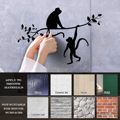 Vinyl Art Sticker Monkey Silhouette Hanging On Trees Branch Removable Without Leaving Glue