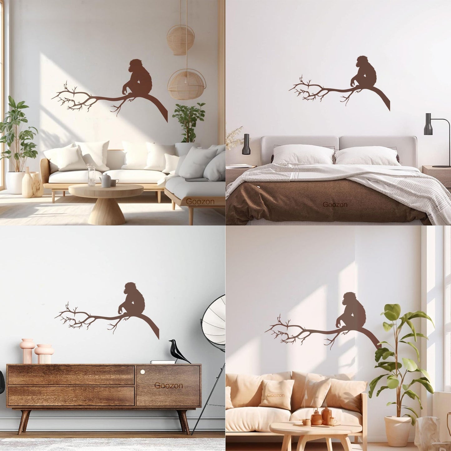 Monkey Sitting Tree Branch Kids Nursery Engraving Stickers Self Adhesive