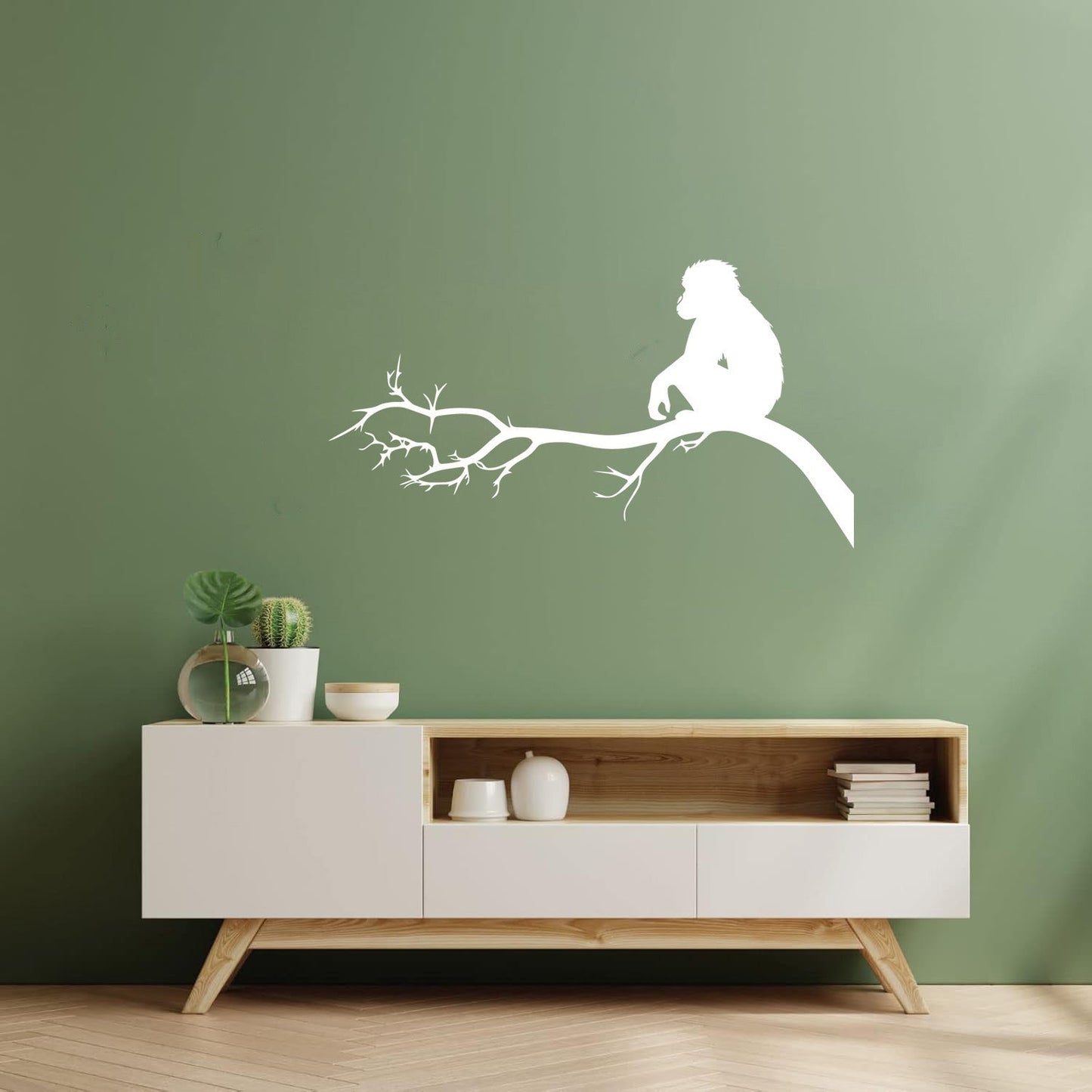 Monkey Sitting Tree Branch Kids Nursery Engraving Stickers Self Adhesive