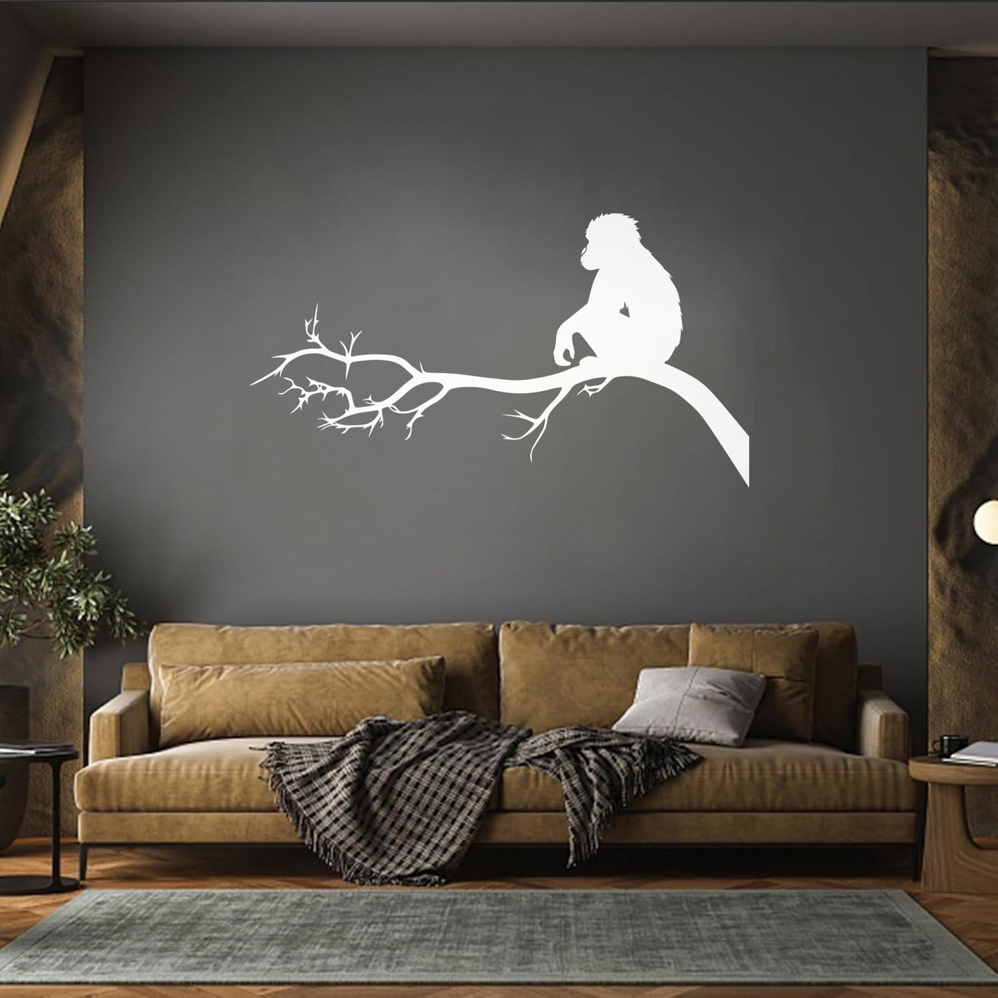 Monkey Sitting Tree Branch Kids Nursery Engraving Stickers Self Adhesive