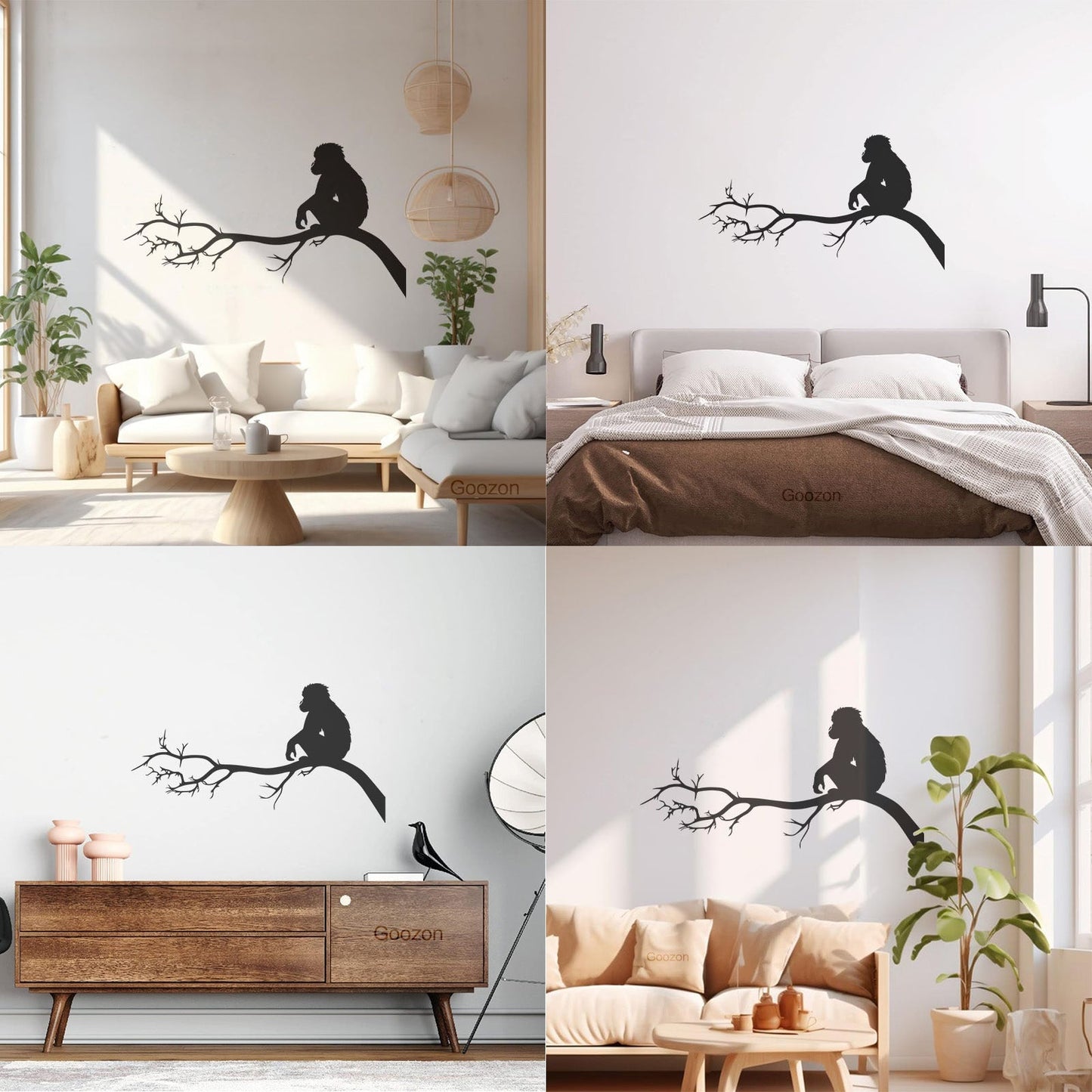 Monkey Sitting Tree Branch Kids Nursery Engraving Stickers Self Adhesive