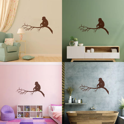 Monkey Sitting Tree Branch Kids Nursery Engraving Stickers Self Adhesive