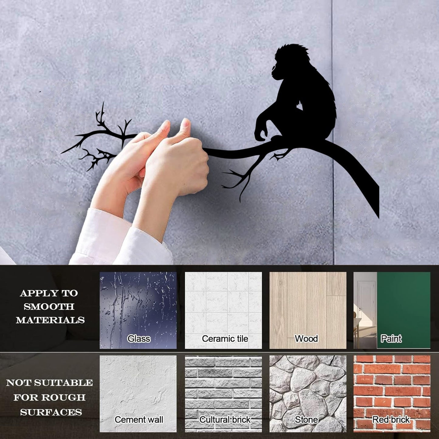 Monkey Sitting Tree Branch Kids Nursery Engraving Stickers Self Adhesive