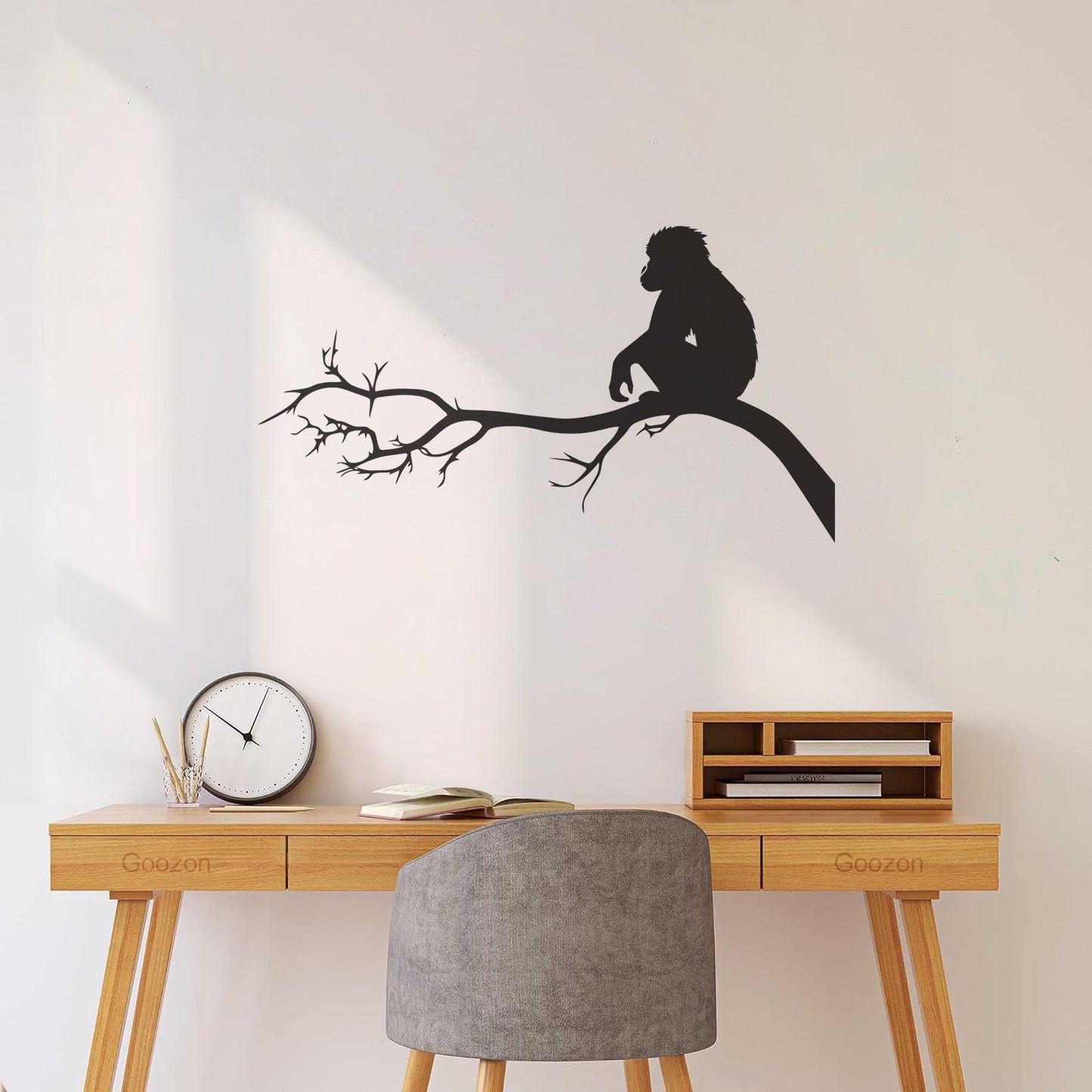 Monkey Sitting Tree Branch Kids Nursery Engraving Stickers Self Adhesive