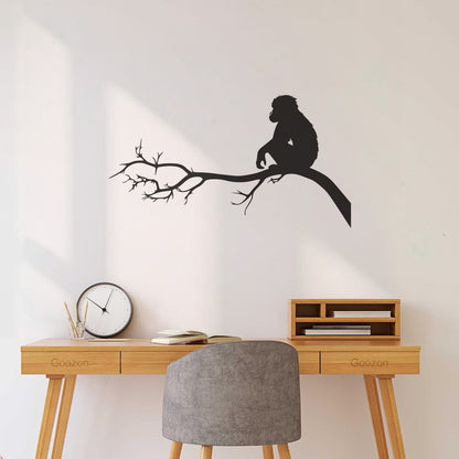 Monkey Sitting Tree Branch Kids Nursery Engraving Stickers Self Adhesive