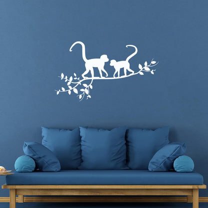 Lettering Decals Monkeys On A Branch Tree Natural Animals Jungle Tropical Style Do Not Damage The Wall Surface