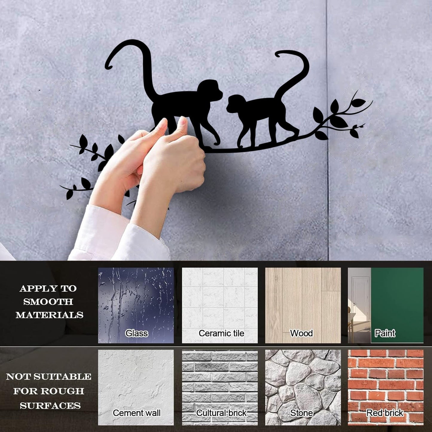 Lettering Decals Monkeys On A Branch Tree Natural Animals Jungle Tropical Style Do Not Damage The Wall Surface