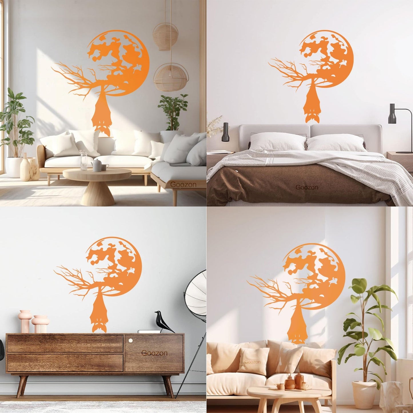 Lettering Stickers Night Bat Animal Tree Branch Full Moon Equipped With Transfer Film Kit