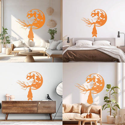 Lettering Stickers Night Bat Animal Tree Branch Full Moon Equipped With Transfer Film Kit