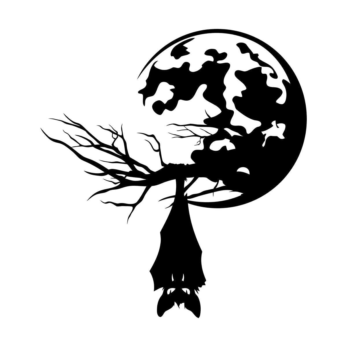 Lettering Stickers Night Bat Animal Tree Branch Full Moon Equipped With Transfer Film Kit