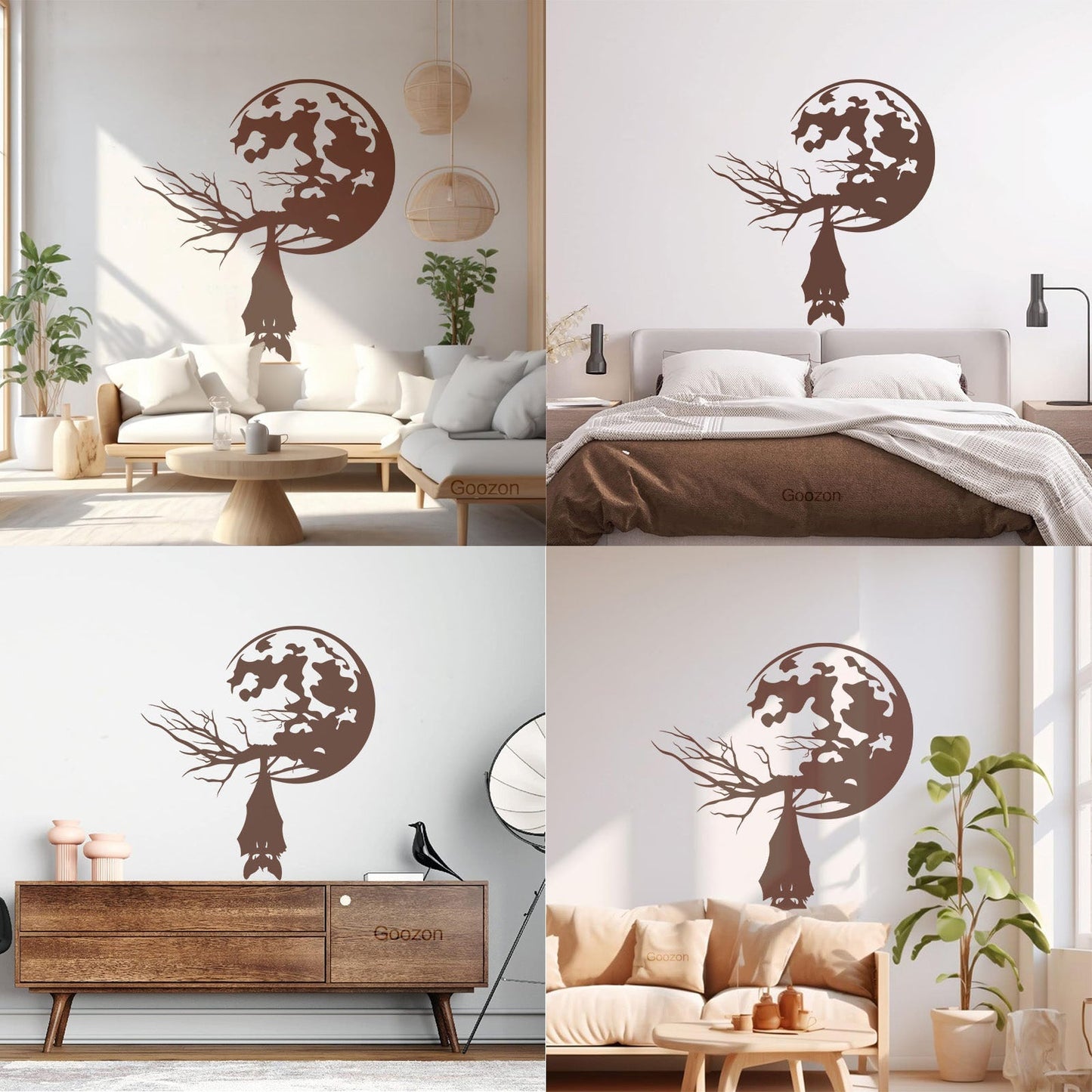 Lettering Stickers Night Bat Animal Tree Branch Full Moon Equipped With Transfer Film Kit