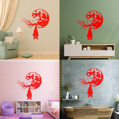 Lettering Stickers Night Bat Animal Tree Branch Full Moon Equipped With Transfer Film Kit