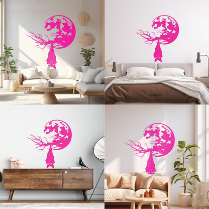 Lettering Stickers Night Bat Animal Tree Branch Full Moon Equipped With Transfer Film Kit