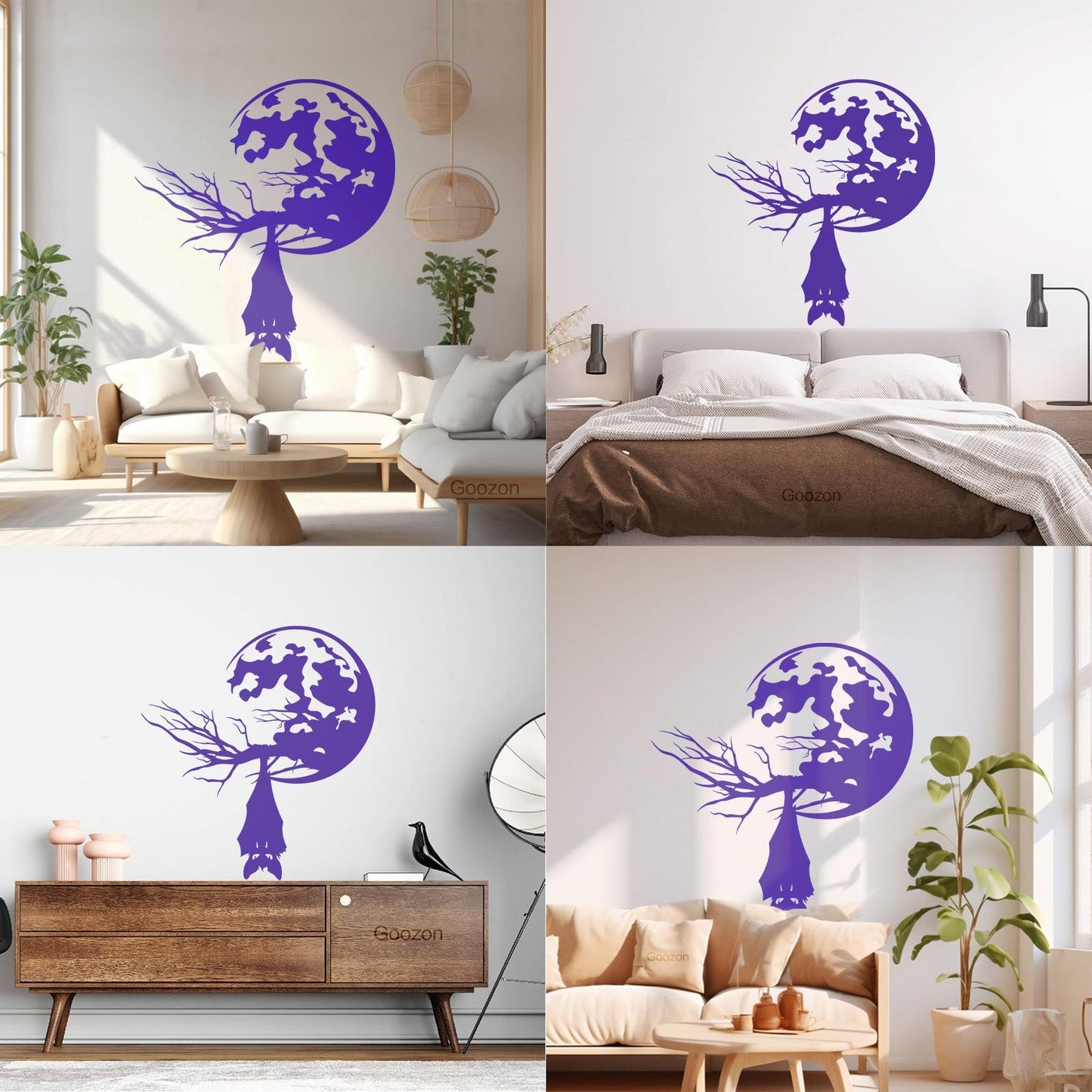 Lettering Stickers Night Bat Animal Tree Branch Full Moon Equipped With Transfer Film Kit