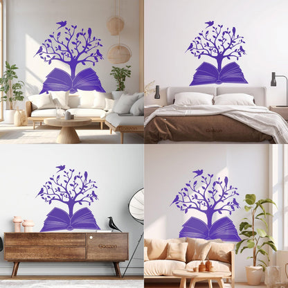 Engraving Decals Open Book Read Library Birds Tree Branch It Won'T Fall Off