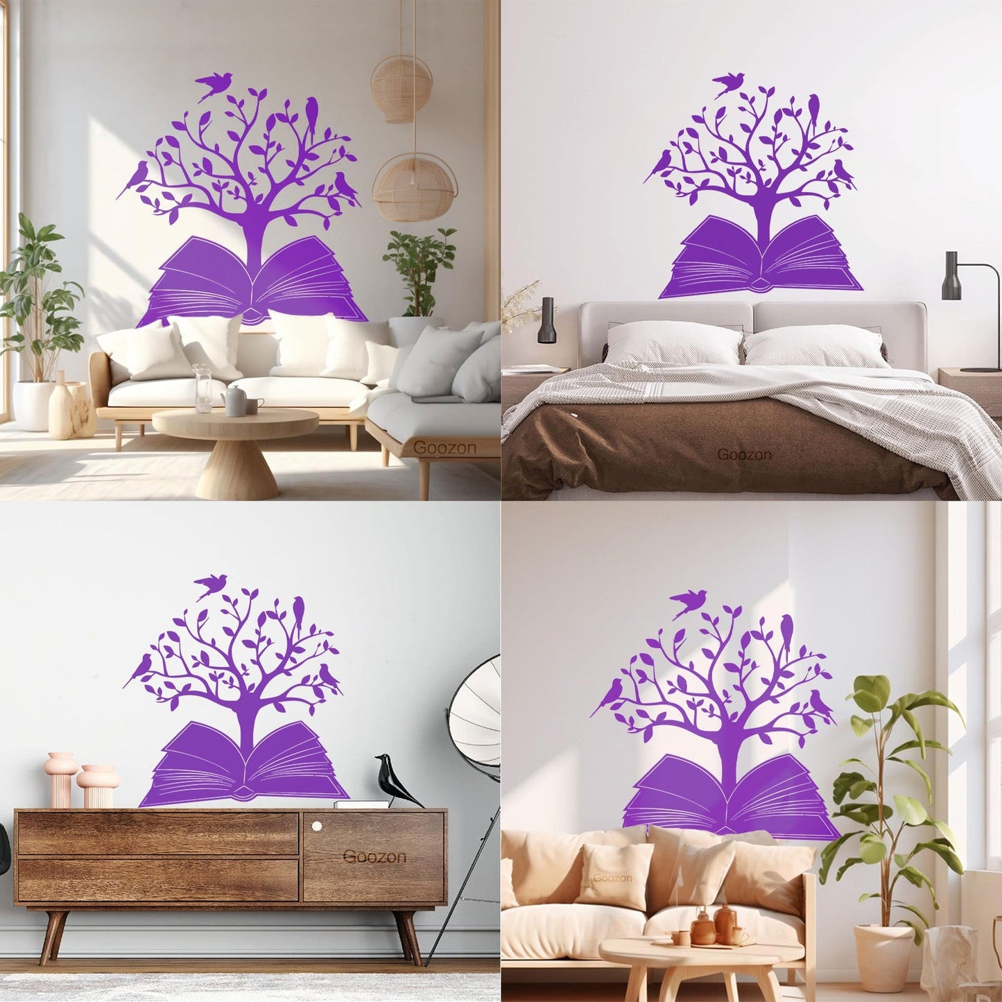 Engraving Decals Open Book Read Library Birds Tree Branch It Won'T Fall Off