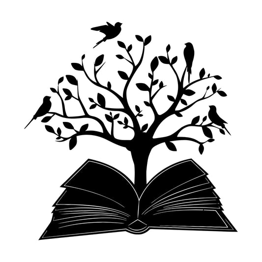Engraving Decals Open Book Read Library Birds Tree Branch It Won'T Fall Off