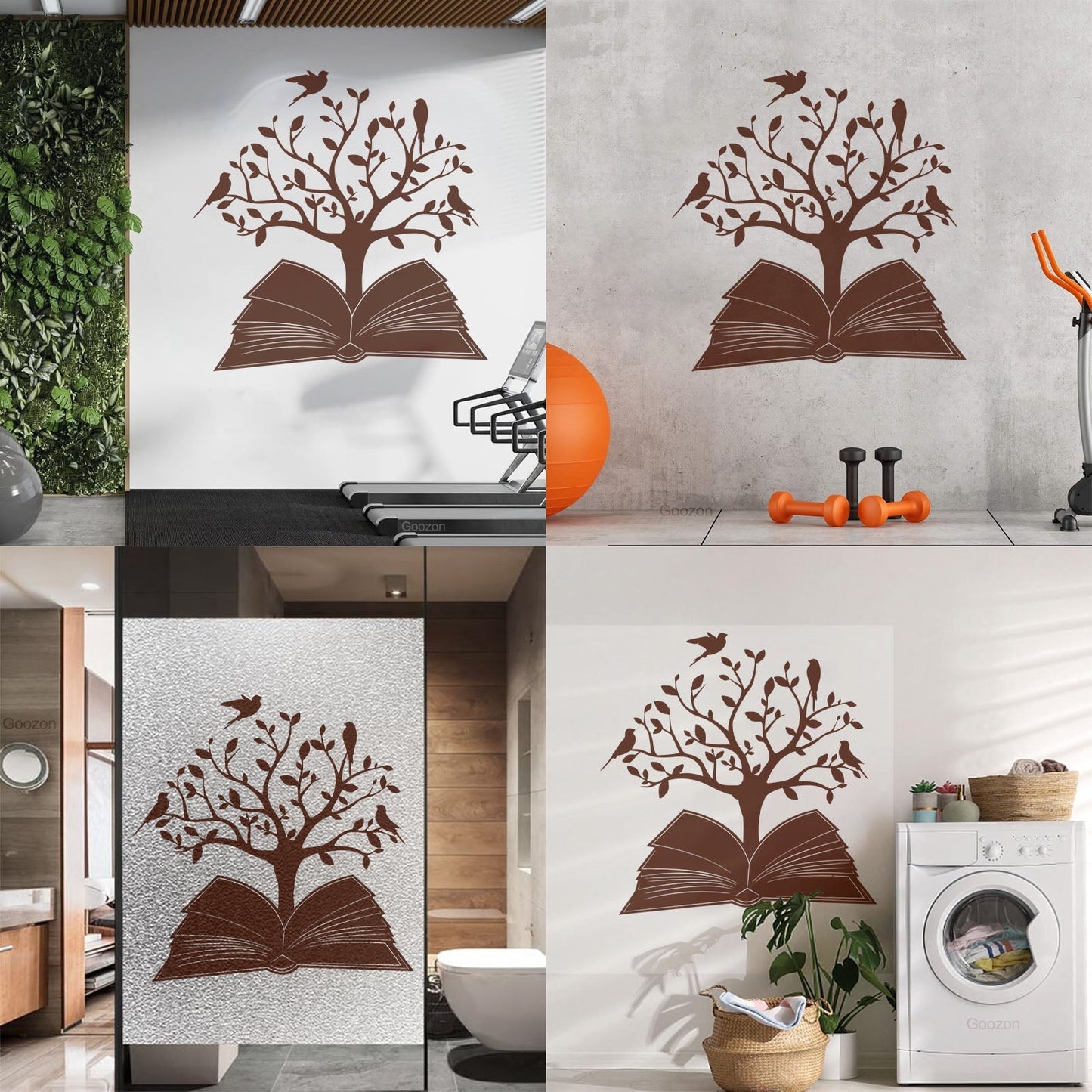 Engraving Decals Open Book Read Library Birds Tree Branch It Won'T Fall Off