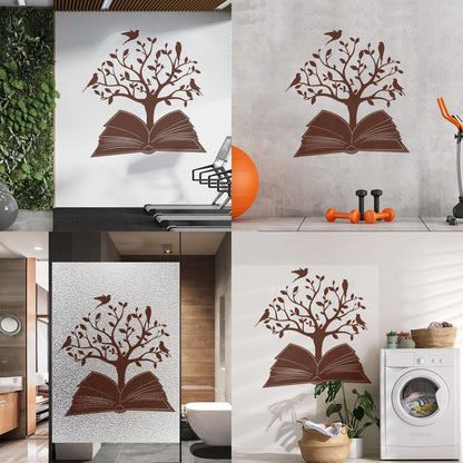 Engraving Decals Open Book Read Library Birds Tree Branch It Won'T Fall Off