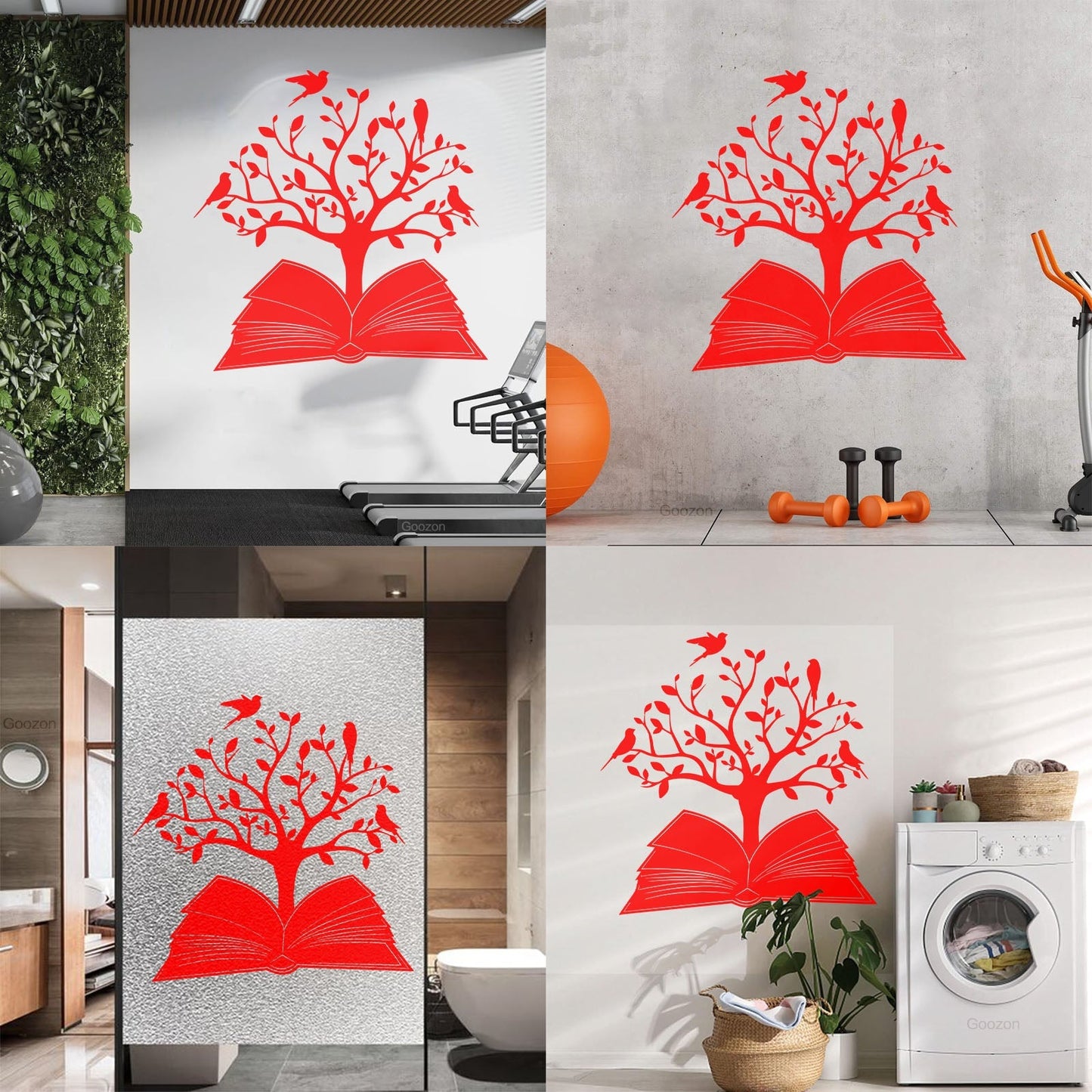 Engraving Decals Open Book Read Library Birds Tree Branch It Won'T Fall Off