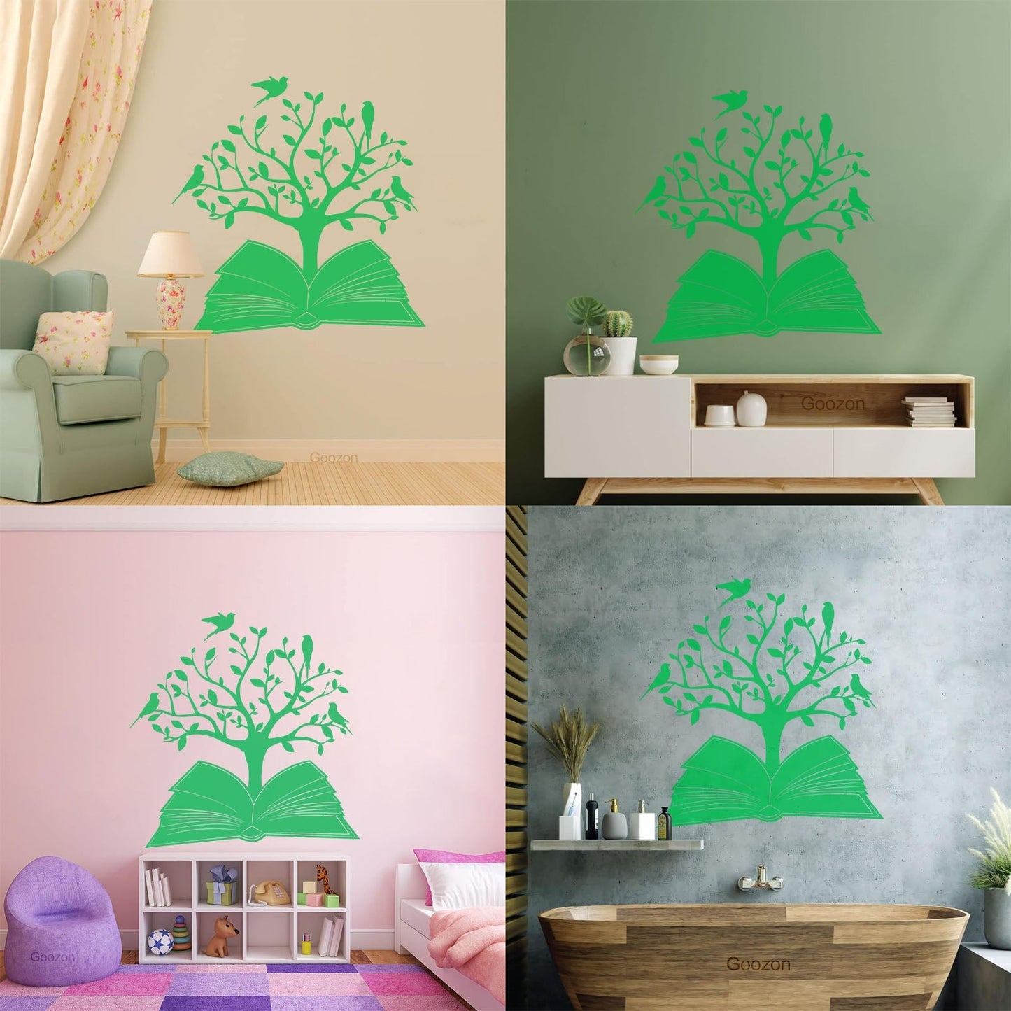 Engraving Decals Open Book Read Library Birds Tree Branch It Won'T Fall Off