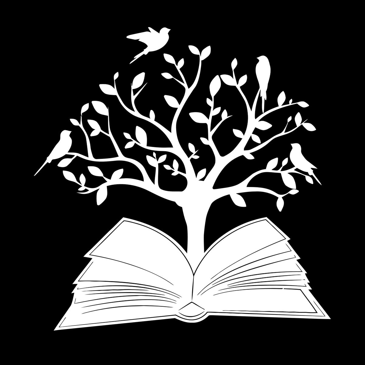 Engraving Decals Open Book Read Library Birds Tree Branch It Won'T Fall Off