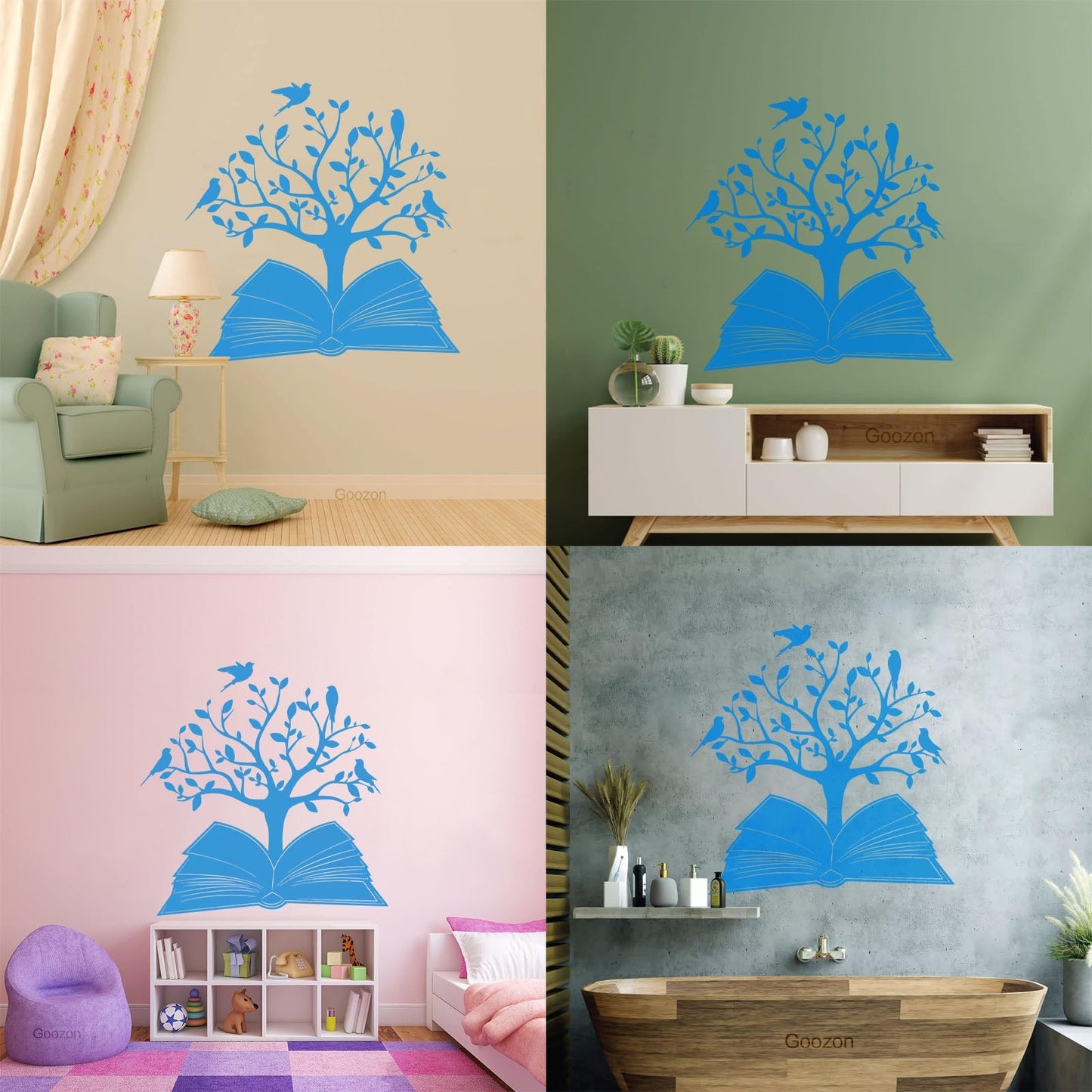 Engraving Decals Open Book Read Library Birds Tree Branch It Won'T Fall Off