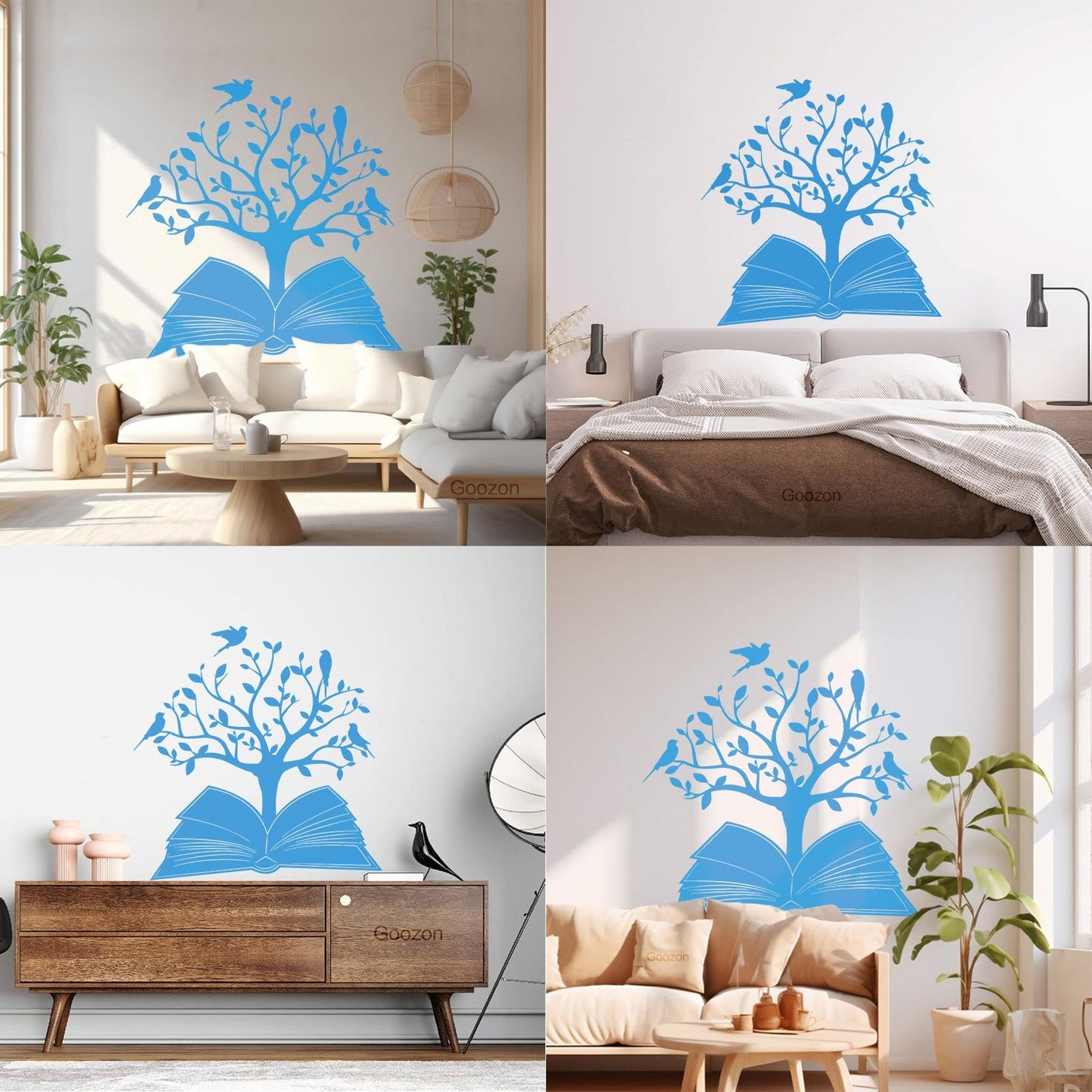 Engraving Decals Open Book Read Library Birds Tree Branch It Won'T Fall Off