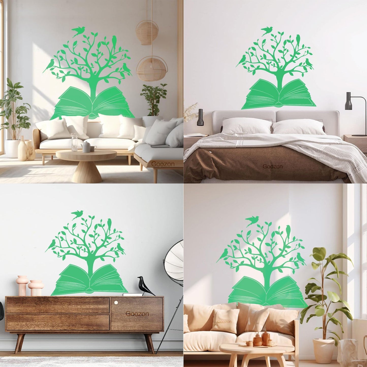 Engraving Decals Open Book Read Library Birds Tree Branch It Won'T Fall Off