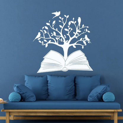 Engraving Decals Open Book Read Library Birds Tree Branch It Won'T Fall Off