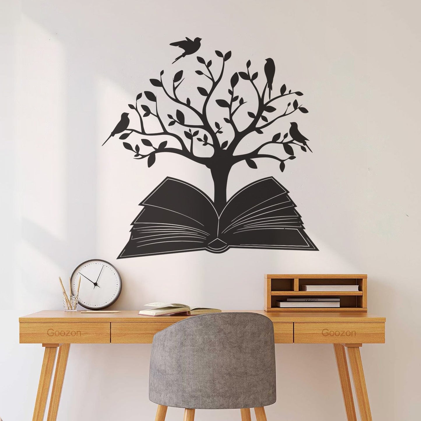 Engraving Decals Open Book Read Library Birds Tree Branch It Won'T Fall Off