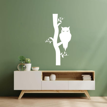 Wall Vinyl Sticker Decor Owl On Branch Forest Bird Kids Art Decoration