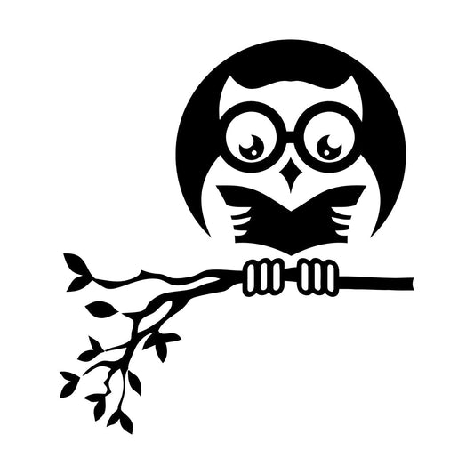 Fine Carving Stickers Owl On Branch Forest Night Moon Wall Beautification