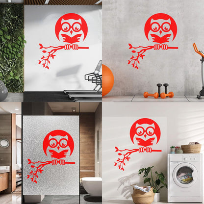 Fine Carving Stickers Owl On Branch Forest Night Moon Wall Beautification