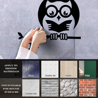 Fine Carving Stickers Owl On Branch Forest Night Moon Wall Beautification