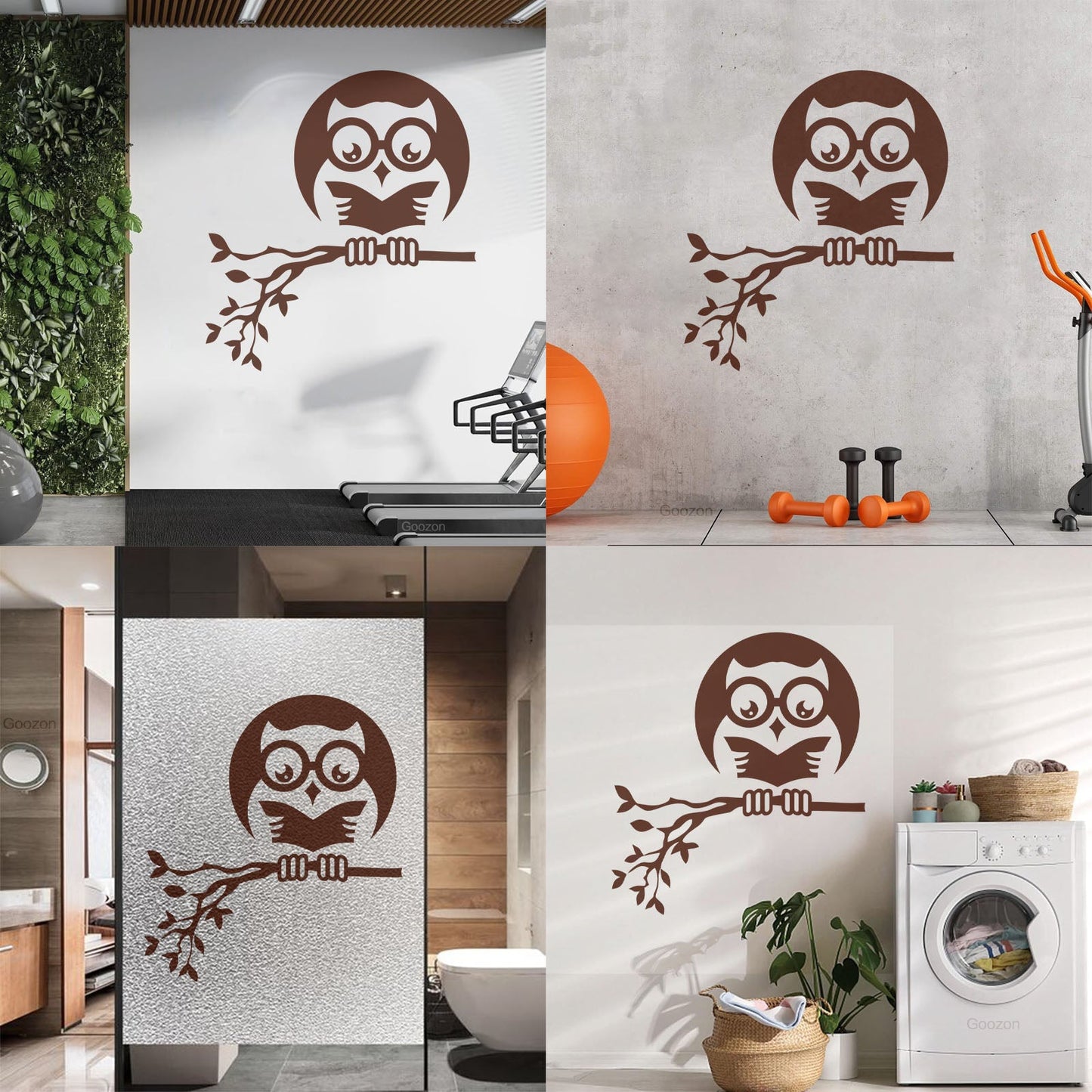 Fine Carving Stickers Owl On Branch Forest Night Moon Wall Beautification