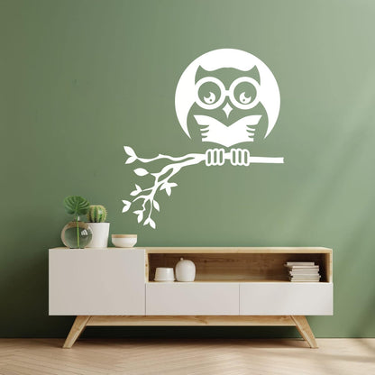 Fine Carving Stickers Owl On Branch Forest Night Moon Wall Beautification