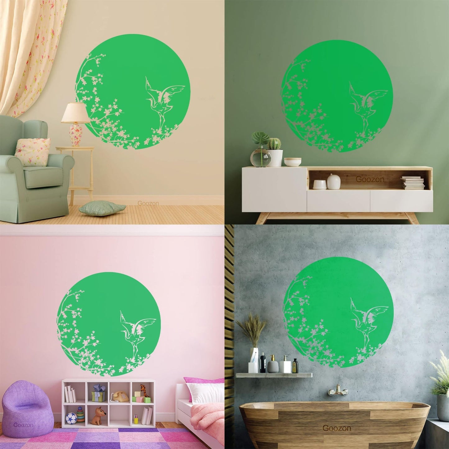 Sakura Tree Branch Heron Asian Style Bird Lettering Decals Tattoo Culture