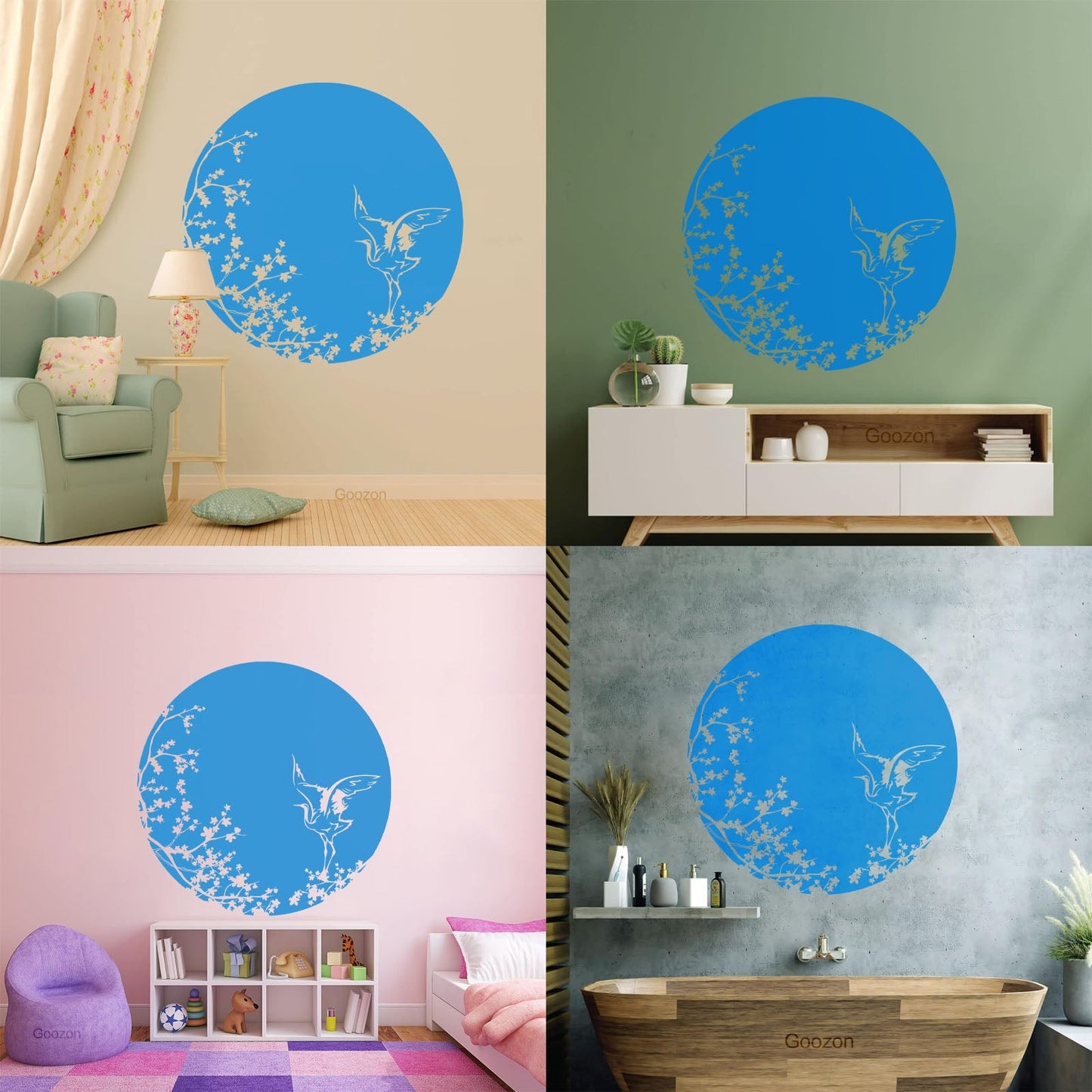 Sakura Tree Branch Heron Asian Style Bird Lettering Decals Tattoo Culture