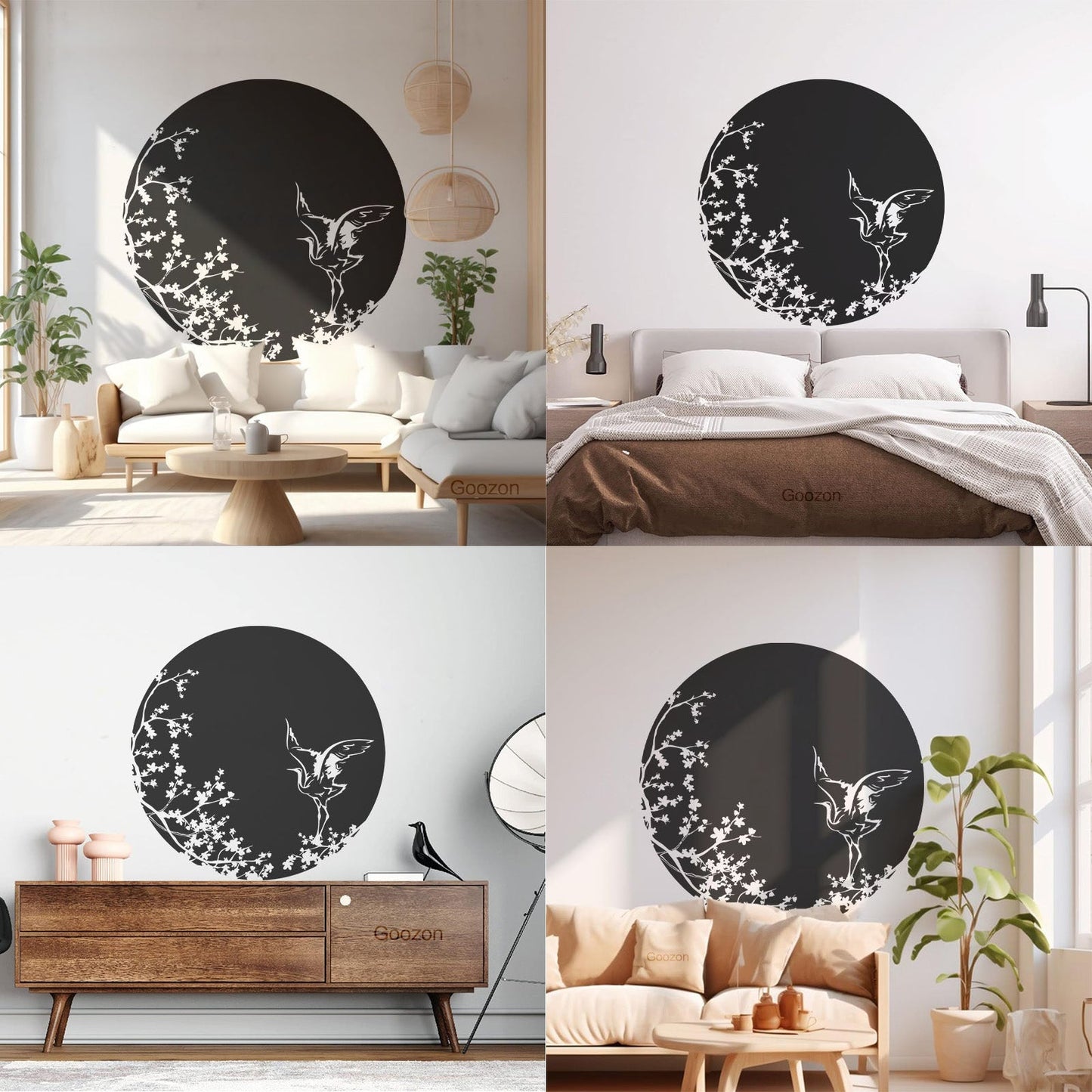 Sakura Tree Branch Heron Asian Style Bird Lettering Decals Tattoo Culture