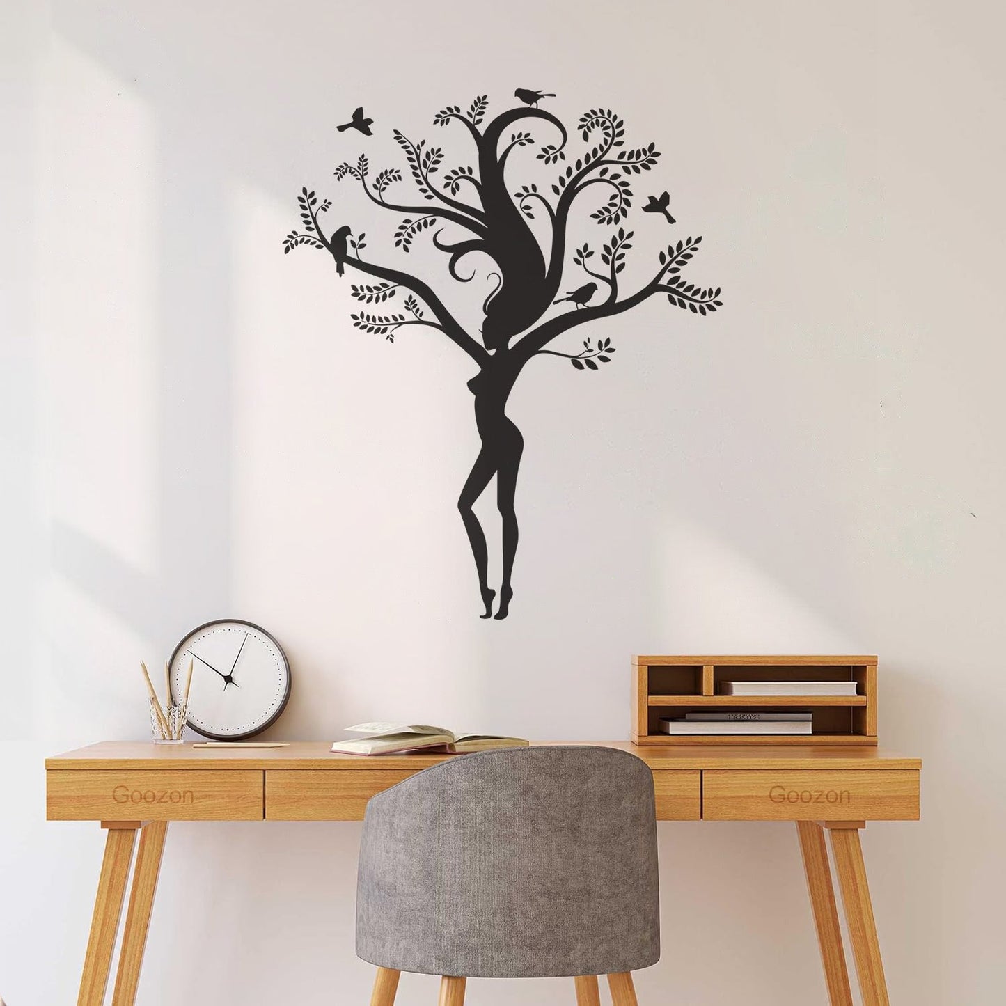 Wall Decals Pvc Appeal Girl Tree Branch Leaves Natural Removable Without Leaving Glue