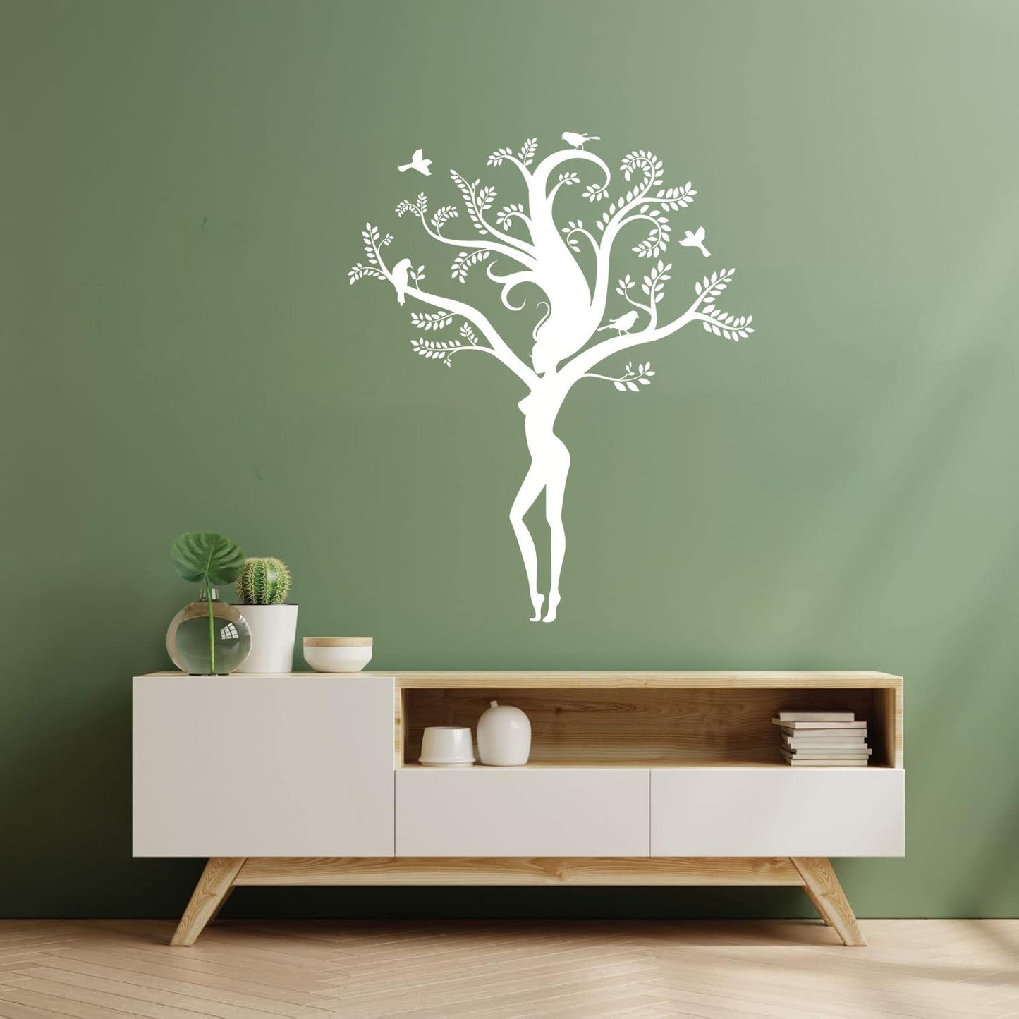 Wall Decals Pvc Appeal Girl Tree Branch Leaves Natural Removable Without Leaving Glue
