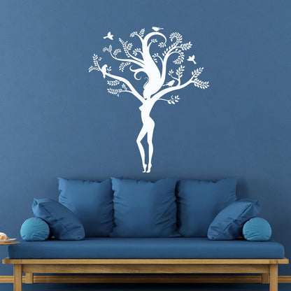 Wall Decals Pvc Appeal Girl Tree Branch Leaves Natural Removable Without Leaving Glue