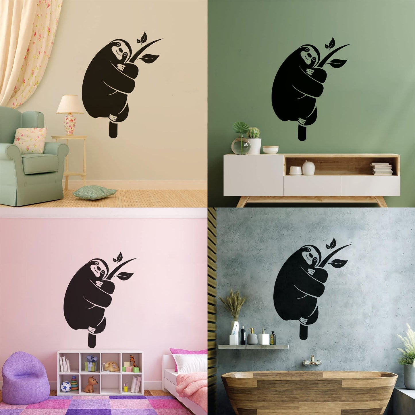 Vinyl Wall Stickers Sloth Animal Zoo Tree Branch Kids Bedroom Multi Color Selection