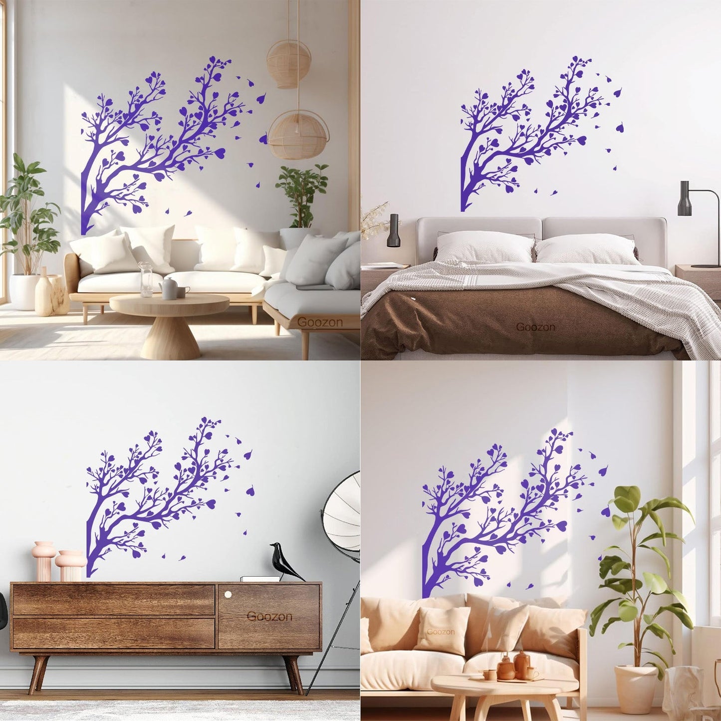 Fine Carving Decals Tree Branch Leaves Hearts Romance Art Decoration