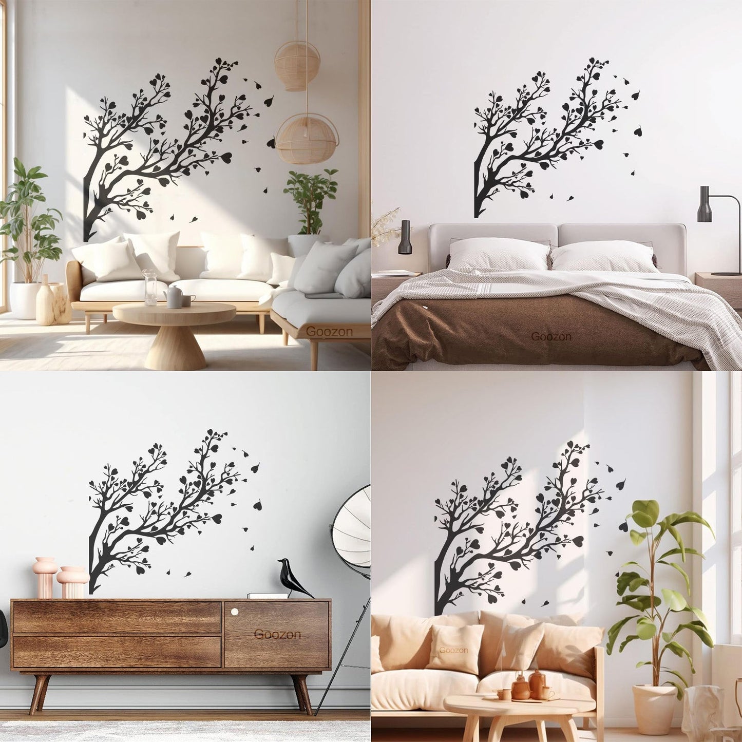 Fine Carving Decals Tree Branch Leaves Hearts Romance Art Decoration